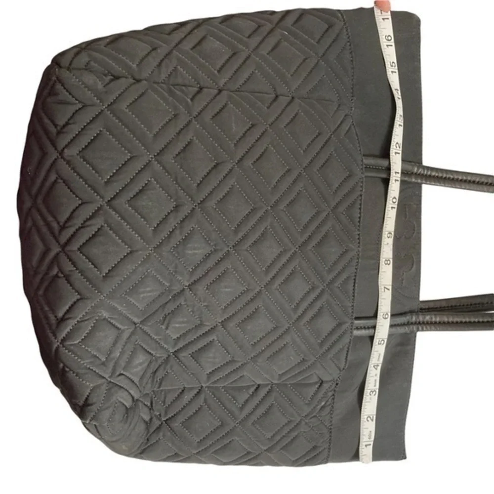 Tory Burch black nylon leather quilted zipper tote bag